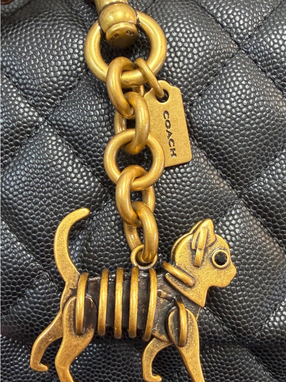 Coach Brass-Tone Cat Skeleton Charm Keychain